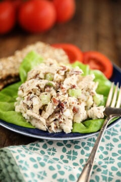 Scoop of Southern Pecan Chicken Salad on lettuce