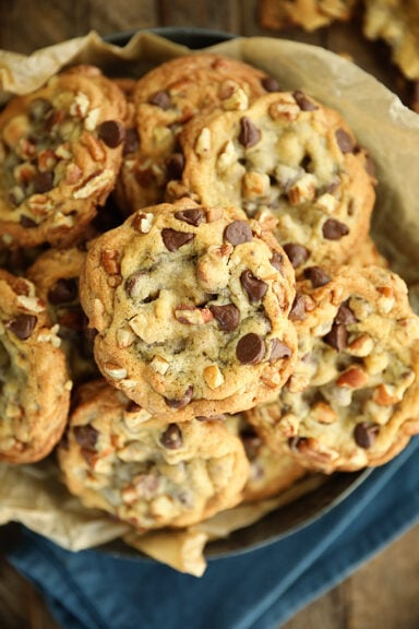 Chocolate Chip Pecan Cookies on a tray.