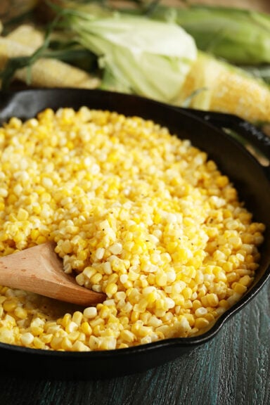 Fried corn in cast iron skillet