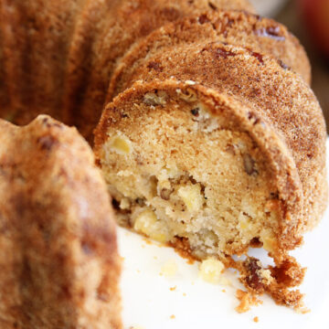 Apple Nut Cake with slice missing