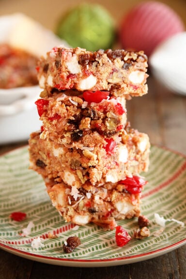 Stack slices of Icebox Fruitcake.