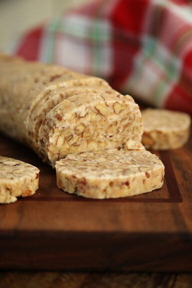 slices of Nana's 3-Ingredient Pecan Log.