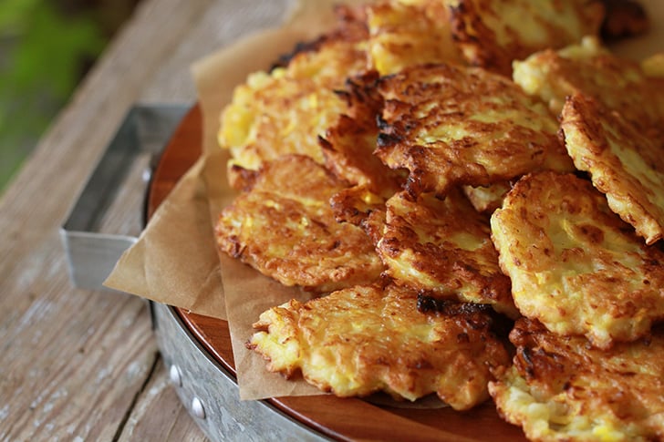 Squash fritters on a serving platter.