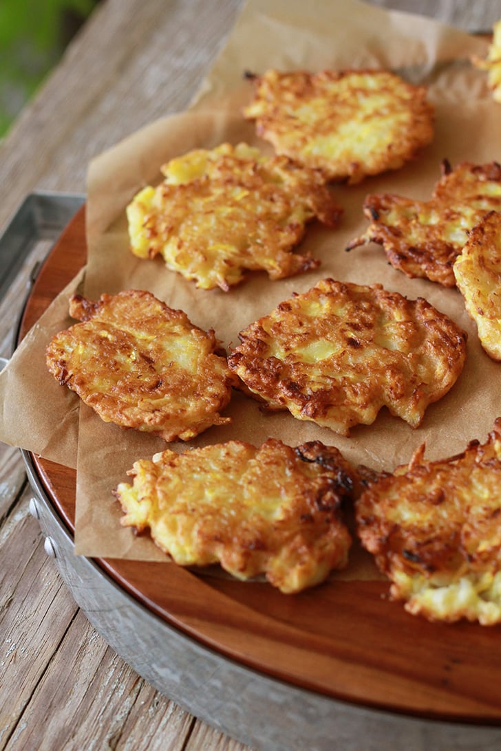 Squash fritters on a serving platter.