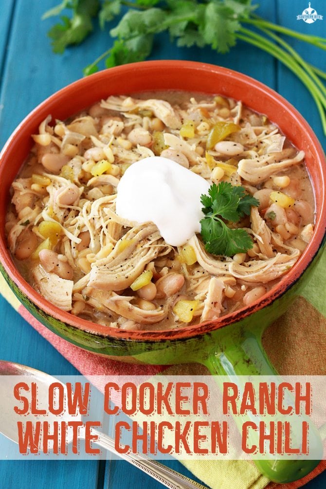 Slow Cooker Ranch White Chicken Chili | SouthernBite.com