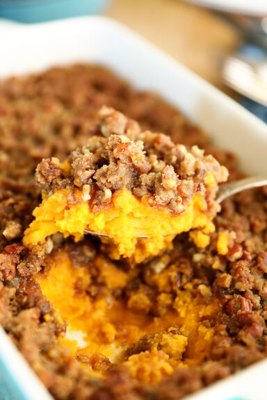 Scoop of Sweet Potato Casserole.