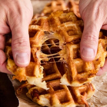 Tearing apart a Ham, Egg, and Cheese Biscuit Wafflewich.