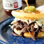 Cornbread Waffle Pulled Pork Sandwiche on Plate
