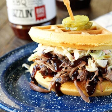 Cornbread Waffle Pulled Pork Sandwiche on Plate