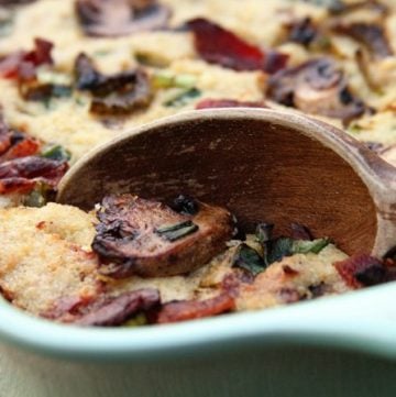 This Bacon Mushroom Cornbread Dressing adds ton of flavor to your Thanksgiving spread!