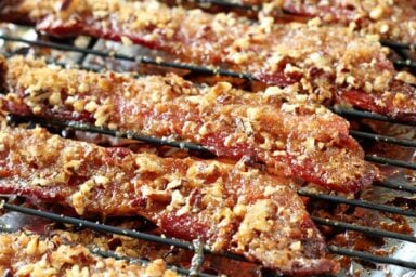 Praline Bacon on a Wire Rack.