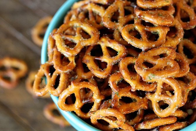 Chex Mix Bars with Pretzels and M&Ms - Deliciously Seasoned