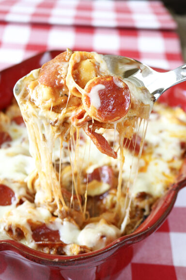 Spoonful of Baked Pizza Tortellini.