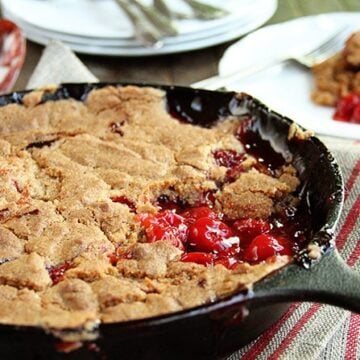 You're only 4 ingredients aways from some of the best Skillet Cherry Cobbler ever! This recipe is SO easy!