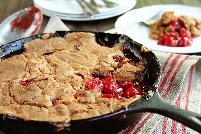 Cast iron skillet peach cobbler. In 12 inch cast iron skillet melt