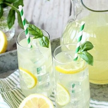 Basil lemonade in glasses.