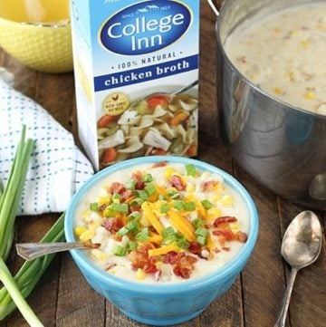 This Bacon Corn Chowder recipe is ready in about 30 minutes and there's no peeling or chopping! It's easy and delicious!