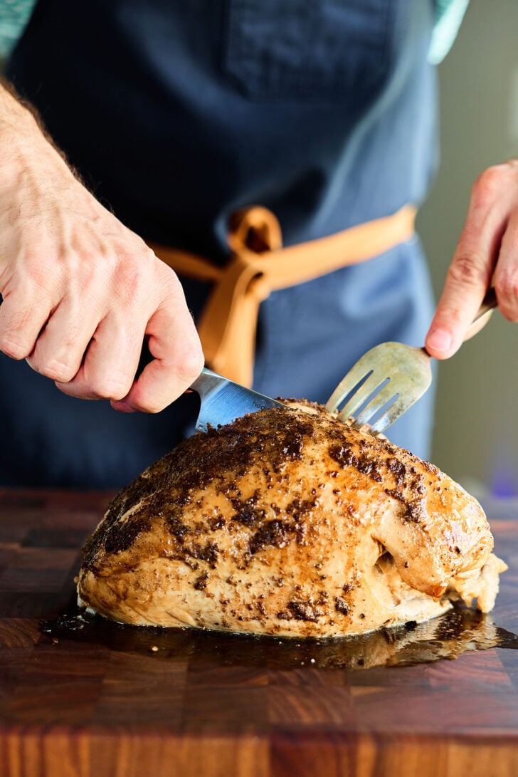 Slicing Slow Cooker Turkey Breast.