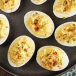 Classic Southern Deviled Eggs on black serving dish