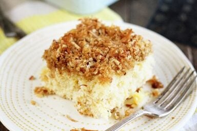 Slice of Pineapple Cake with Coconut Crump Topping