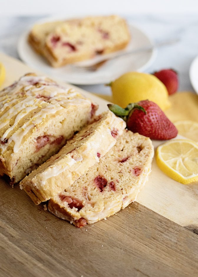 Slices of Strawberry Lemon Yogurt Bread.