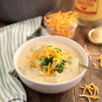 Broccoli and Cheese served in white bowl
