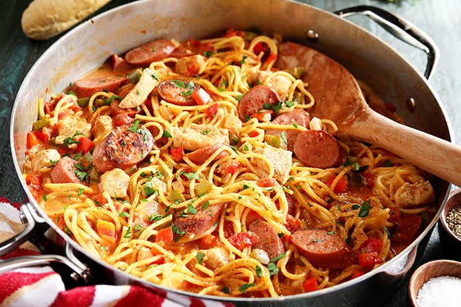 quick, one pot Angel Hair Pasta with Sausage, and Tomato Cream