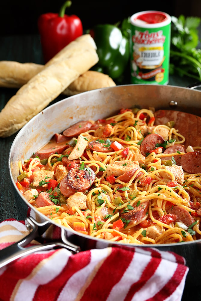 quick, one pot Angel Hair Pasta with Sausage, and Tomato Cream