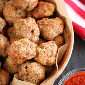 Pizza Sausage Balls in serving bowl