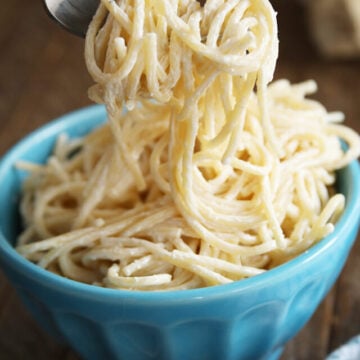 Cream Cheese Noodles served on fork