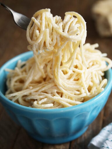 Cream Cheese Noodles served on fork