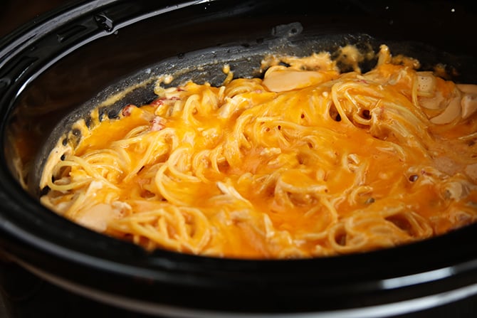 Slow Cooker Cheesy Chicken Spaghetti - Splendry