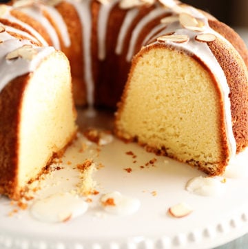Almond Pound Cake with slices missing