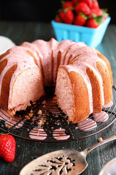 Strawberry Jam Pound Cake with slice missing