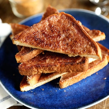 Cinnamon Toast on a blue plate