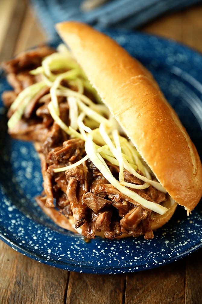 Slow Cooker Roast Beef Debris Po' Boys - Southern Bite