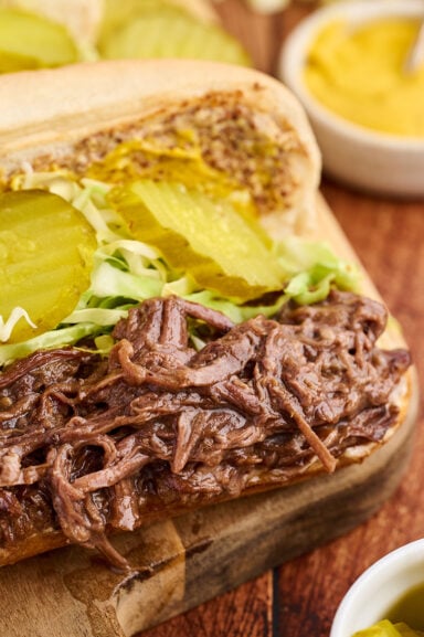 Slow Cooker Roast Beef Debris Po Boy.