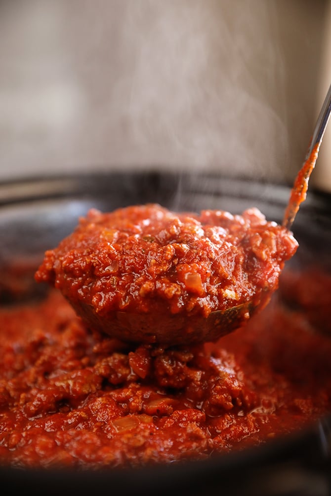 Scoopful of Slow Cooker Spaghetti Sauce