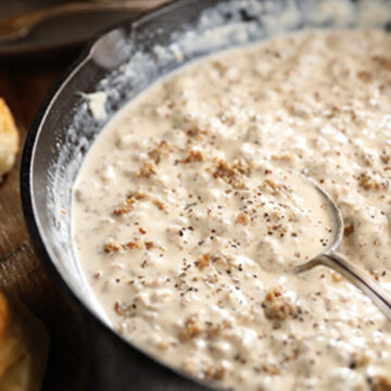 Sausage Gravy in a cast iron skillet