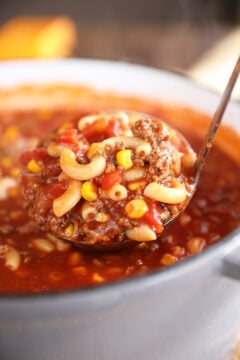 Ladle filled with Goulash Soup