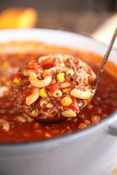 Ladle filled with Goulash Soup