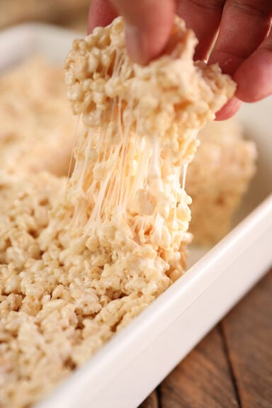 Gooey pull of Brown Butter Rice Crispy Treats