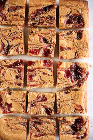 Sliced Peanut Butter and Jelly Blondies