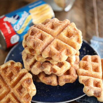 Cinnamon Sugar Biscuit Waffles on a blue plate