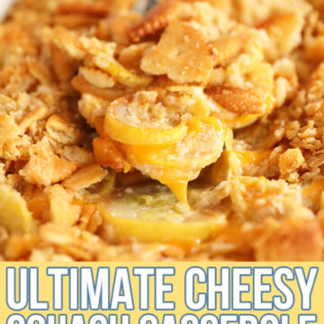 Ultimate Cheesy Squash Casserole collage for Pinterest