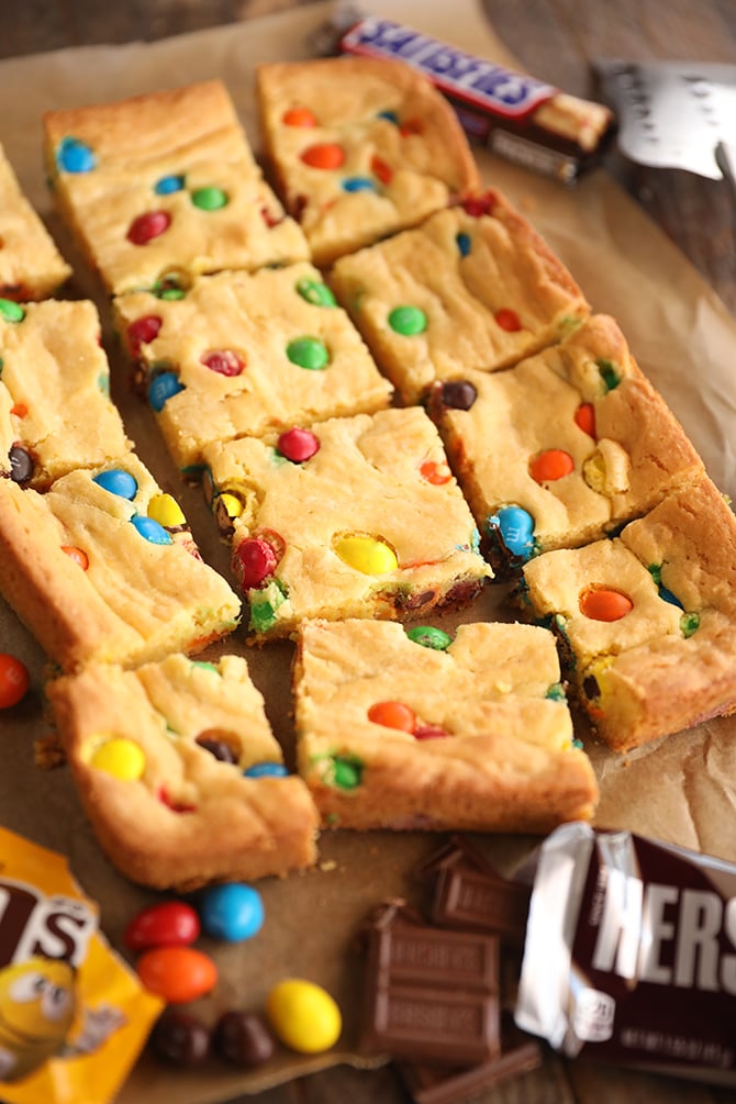 Easy M&M Cookie Bars Recipe (Made with Cake Mix)