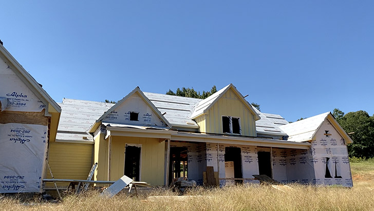 Front view of house under construction