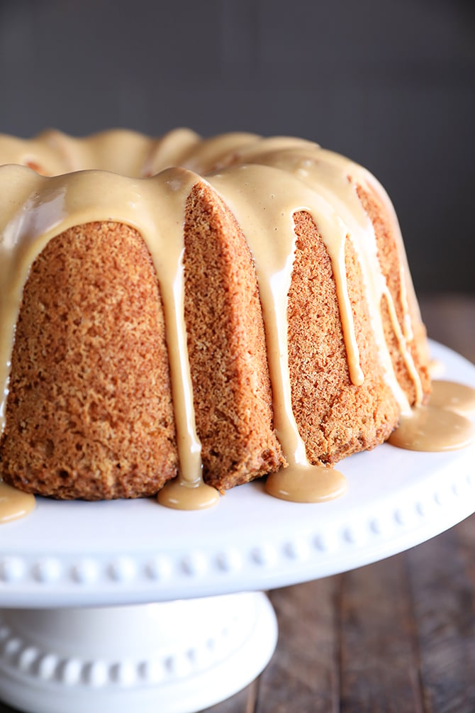 Peanut Butter Cream Pound Cake with glaze