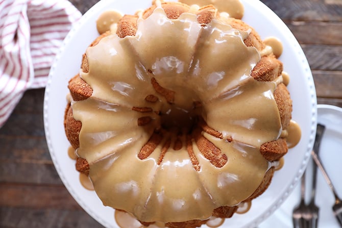 Overhead shot of Peanut Butter Cream Pound Cake