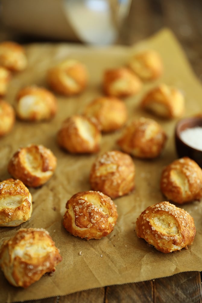 Biscuit Pretzel Bites with Hot Dogs and Nacho Cheese Dipping Sauce